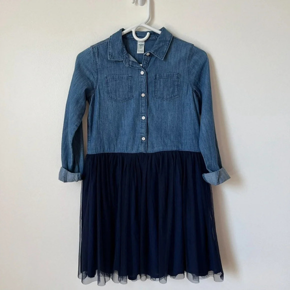 OshKosh B'gosh Girls 12 Chambray Denim & Tulle Tutu Dress Back to School Fall - Picture 1 of 9
